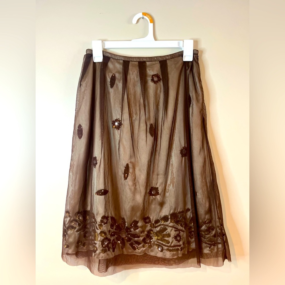 Tintoretto Brown Sequin & Tulle Midi Skirt